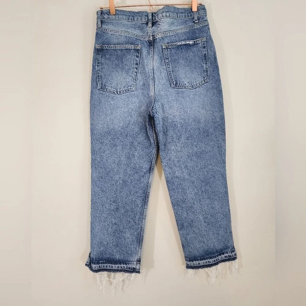 Free People We The Free Lita Distressed High Rise‎ Jeans 30 Light Wash Raw Hem